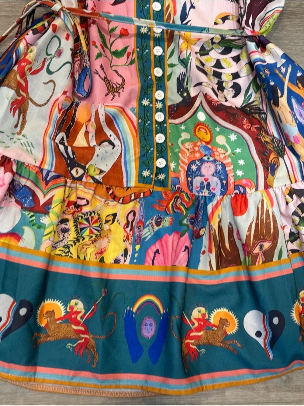 Multicolor Printed Mini Dress with Button-Front and Drawstring Waist - Picture 7 of 12